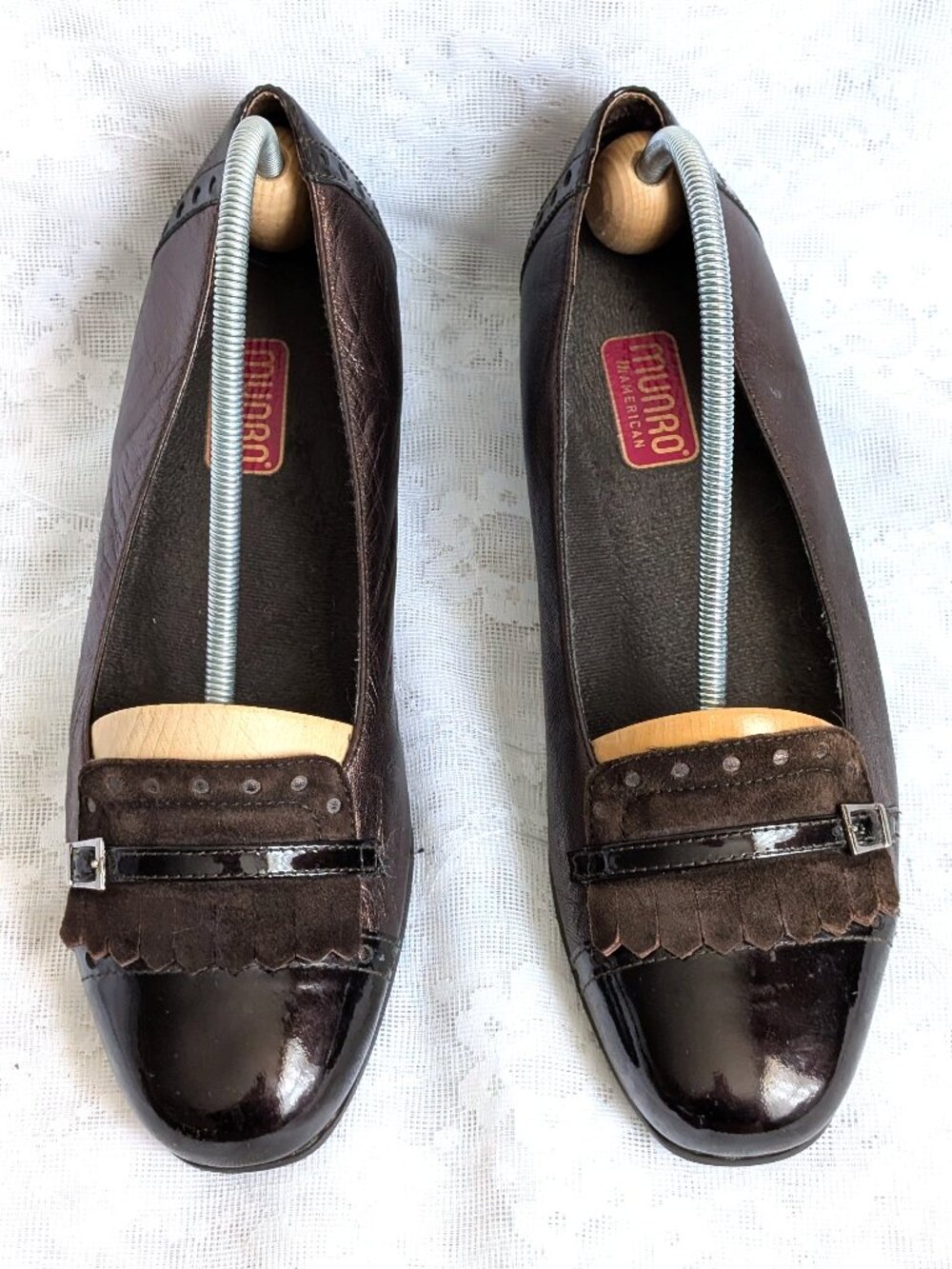 NEW Munro American Brown Leather Fringe Buckle Shoes Loafer Women Size 8 1/2 W